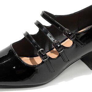 Women's Patent Leather Mary Jane Pumps 3-Strap Low Chunky Heels Size 6.5
